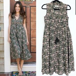 NATURAL LIFE boho cotton maxi dress green mother of pearl buttons cotton Large